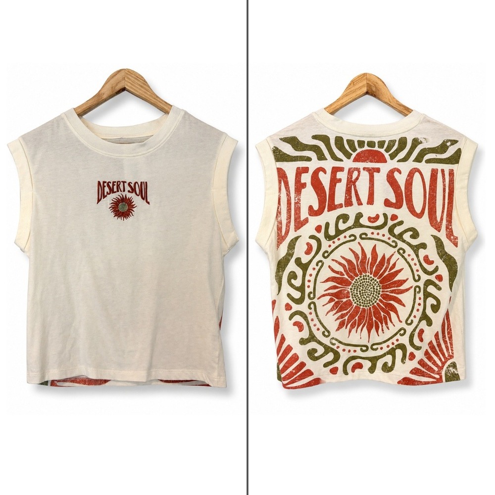 NWT Vinyl Icons Desert Soul Celestial Crop Top M Cream Boho Festival Indie Sleaz